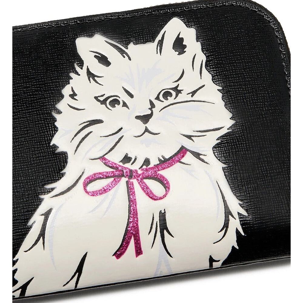Kate Spade Whiskers Zip Around Continental Wallet KI714 Black with White Cat - Picture 3 of 12